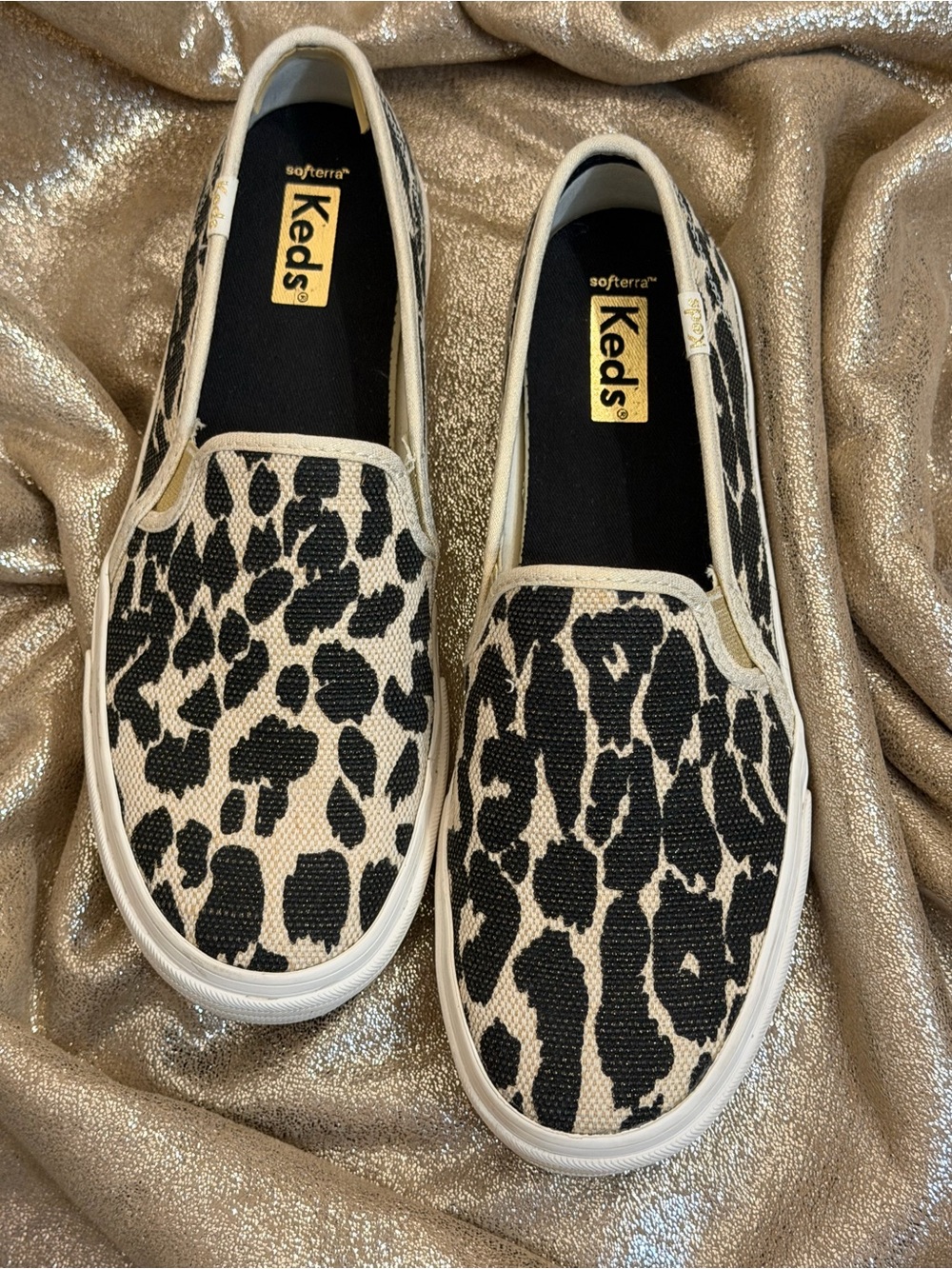 Keds Slip-On Sneakers in Black & Cream Leopard